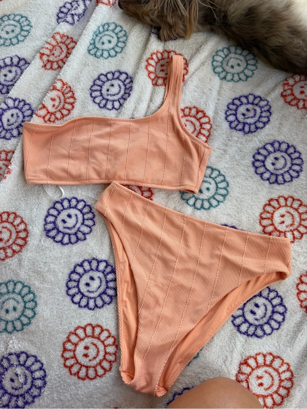 aerie Peach Ribbed One-Shoulder Bikini Set